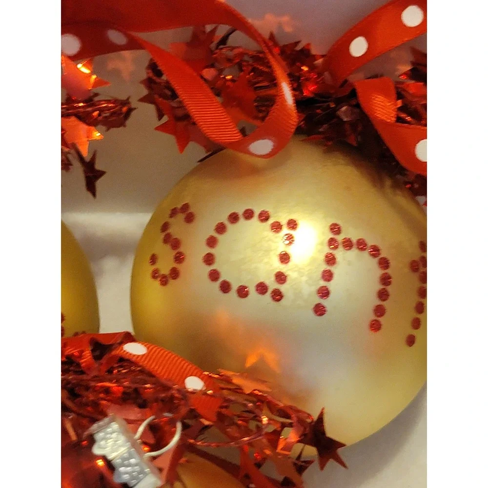 VTG Quacker Factory Sparkle Shine Christmas Ornaments Baker's Dozen Gold Red Set